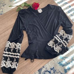 Blue Rain Vneck Lace Top XXS